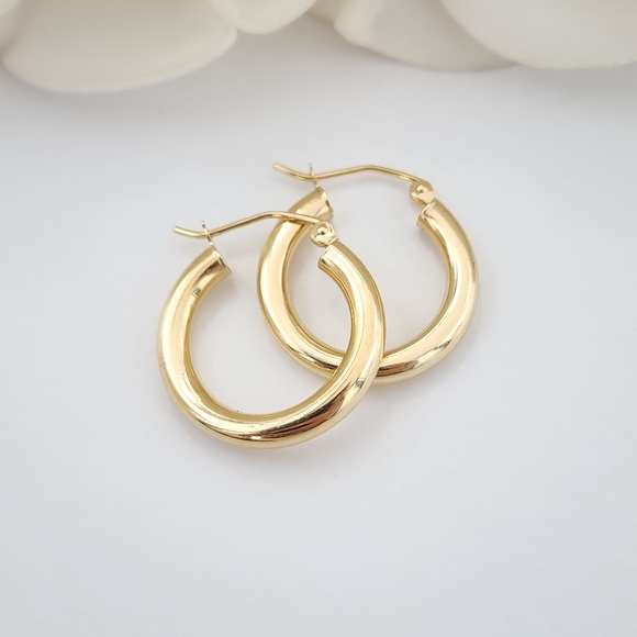 14k Gold 3MM Round Hollow Polished Hoop Earrings - 20MM - Picture 2 of 5
